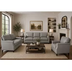 Camden Silver Leather Living Room Set