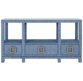 Campbell Blue 58" Glass Top Console Table with 3 Drawers