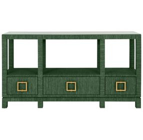 Campbell Green 58" Glass Top Console Table with 3 Drawers