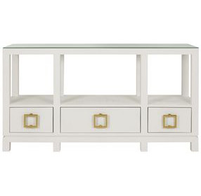 Campbell White 58" Glass Top Console Table with 3 Drawers