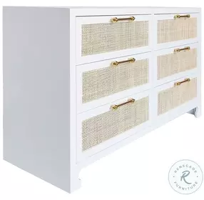 Carla Matte White Lacquer 6 Drawer Cane Front Dresser
