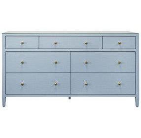 Carnegie Textured Light Blue Linen 7 Drawer Dresser