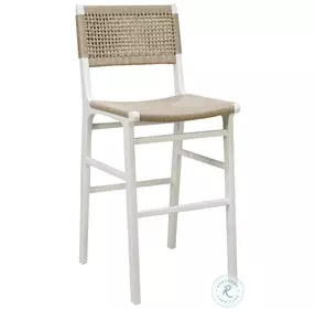 Carson Matte White Lacquer Woven Back Bar Stool
