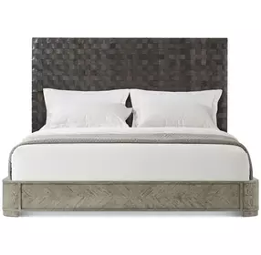 Echoes Gray Echo Oak and Black Leather California King Upholstered Panel Bed