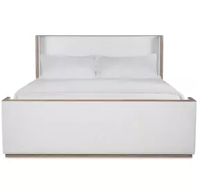Monterey Hawthorne Light and Cream Performance Fabric King Upholstered Panel Bed