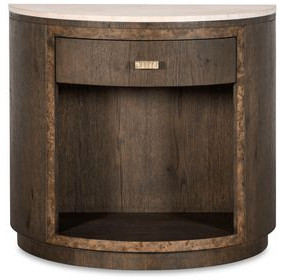 Monterey Hawthorne Dark and Beige 1 Drawer Demilune Travertine Top Nightstand