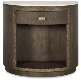 Monterey Hawthorne Dark and Beige 1 Drawer Demilune Travertine Top Nightstand