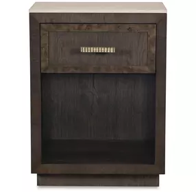 Monterey Hawthorne Dark and Beige 1 Drawer Small Travertine Top Nightstand