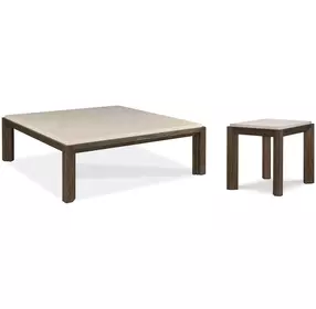 Monterey Hawthorne Dark and Beige Square Travertine Top Occasional Table Set