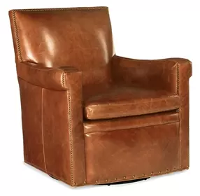 Jilian Warm Caramel Leather Swivel Club Chair