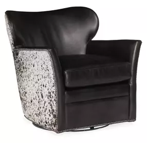 Kato Black Leather Swivel Club Chair