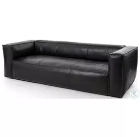 Nolita Rider Black Leather Reverse Stitch 99" Sofa