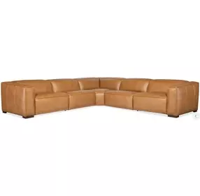 Fresco Brown Leather 5 Piece Power Reclining Sectional With 3 Power Recliners