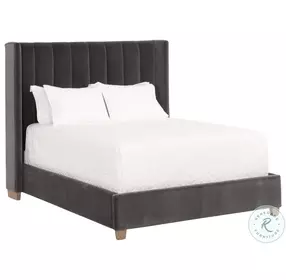 Chandler Dark Dove Velvet Queen Panel Bed