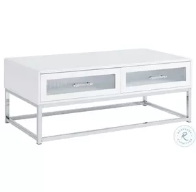 Indira Glossy White And Chrome Coffee Table With LED Light