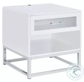 Indira Glossy White End Table With LED Light