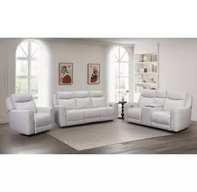 Chester Denisa Soft White Leather Power Reclining Living Room Set with Power Lumbar and USB Charging