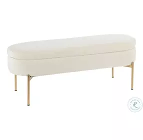 Chloe Gold Metal And Cream Velvet Storage Bench