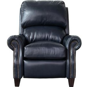 Churchill Shoreham Blue Leather Push Thru The Arms Recliner with Nailhead Trim