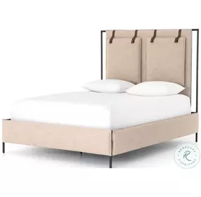 Leigh Palm Ecru King Upholstered Panel Bed