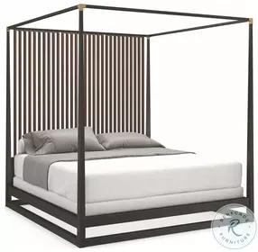 Pinstripe Dark Chocolate And Rich Walnut King Canopy Bed