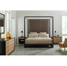 Pinstripe Dark Chocolate and Rich Walnut Canopy Bedroom Set