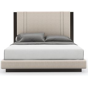 Decent Proposal Dark Chocolate and Champagne Gold Performance Fabric Upholstered King Platform Bed