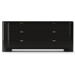 Overlap Piano Black and Nero Marquina 6 Drawer Dresser