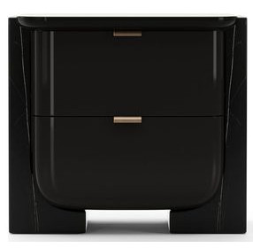 Overlap Piano Black and Nero Marquina 2 Drawer Small Nightstand