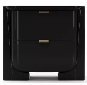 Overlap Piano Black and Nero Marquina 2 Drawer Small Nightstand