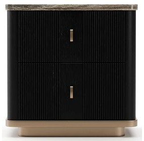 Rhythm Black Stained Ash and Neutral Metallic 2 Drawer Small Nightstand with Travertine Top