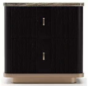 Rhythm Black Stained Ash and Neutral Metallic 2 Drawer Small Nightstand with Travertine Top