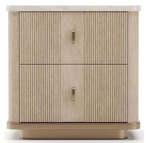 Rhythm Sun Drenched Oak and Neutral Metallic 2 Drawer Nightstand with Travertine Top