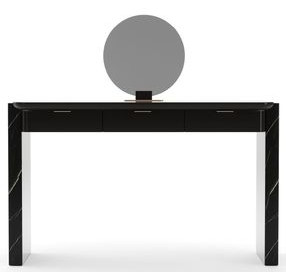 Overlap Piano Black 3 Drawer Vanity with Mirror
