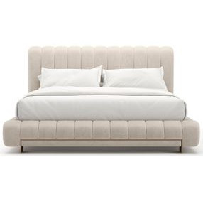 Well Balanced Ecru Velvet Upholstered King Panel Bed