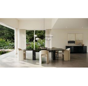 Overlap Piano Black and Nero Marquina Rectangular Dining Room Set