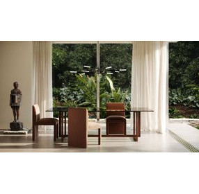 Wish You Were Here New Natural Walnut and Smoked Bronze Glass Top 84" Rectangular Dining Room Set