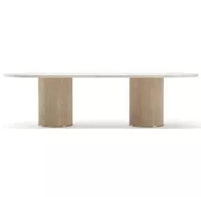 Rhythm Sun Drenched Oak and Travertine 112" Oval Dining Table