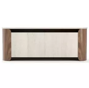 Fleur Porcini and Travertine 4 Door Open Sideboard