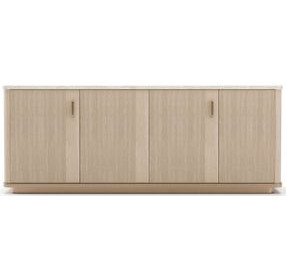 Rhythm Sun Drenched Oak and Neutral Metallic 4 Door Sideboard with Travertine Top