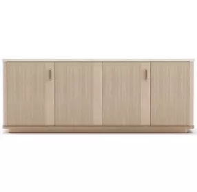 Rhythm Sun Drenched Oak and Neutral Metallic 4 Door Sideboard with Travertine Top