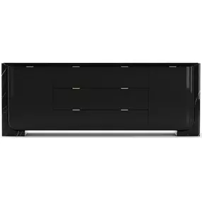 Overlap Piano Black and Nero Marquina 3 Drawer 2 Door Sideboard