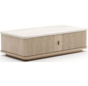 Rhythm Sun Drenched Oak and Neutal Metallic Rectangular Cocktail Table with Travertine Top