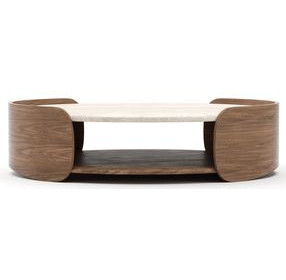 Fleur Porcini and Travertine Round Cocktail Table