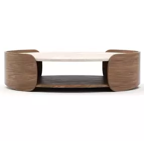 Fleur Porcini and Travertine Round Cocktail Table