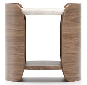 Fleur Porcini and Travertine Round Side Table