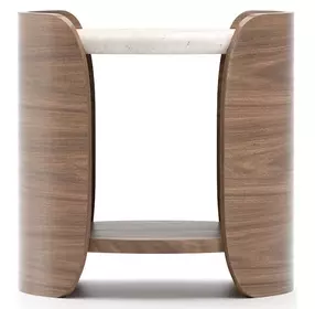Fleur Porcini and Travertine Round Side Table