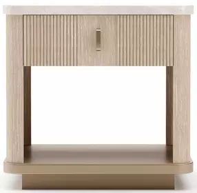 Rhythm Sun Drenched Oak and Neutral Metallic 1 Drawer End Table with Travertine Top
