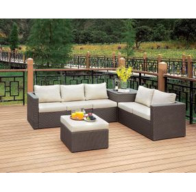 Davina Brown and Beige 3 Piece 104" Outdoor Patio Set with Storage