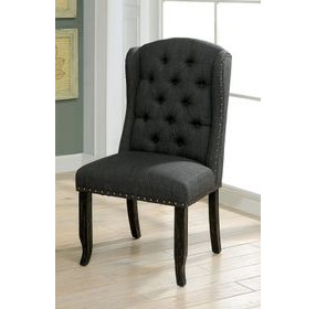 Sania Antique Black and Gray Upholstered Wingback Chair Set of 2